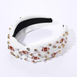 NVENF Football Headband for Women, Game Day Knotted Headband, Football Hair Accessory, White