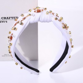 NVENF Football Headband for Women, Game Day Knotted Headband, Football Hair Accessory, White