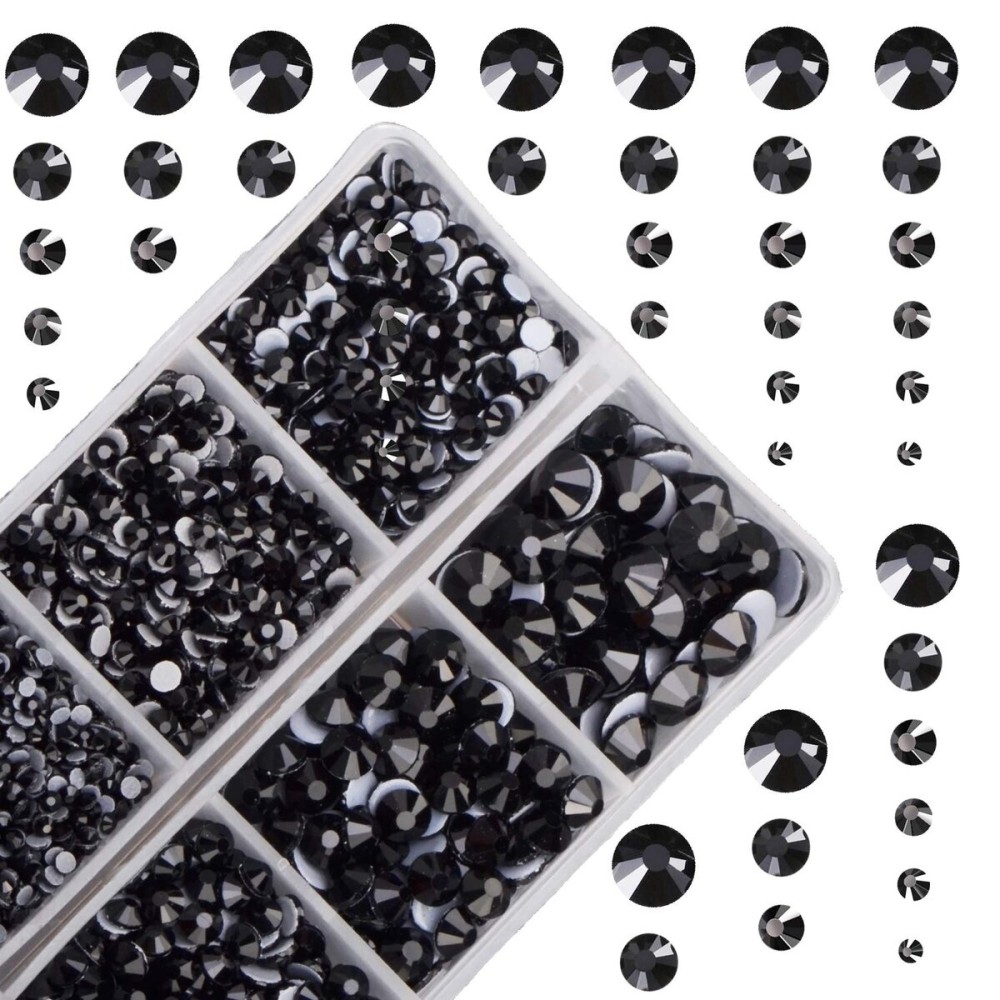 10000Pcs 2-Boxes Mixed Size Hot Fix Round Crystals Gems Glass Stones Hotfix Flat Back Rhinestones with Tweezers and Picking Pencil (Jet Black) 10000Pcs 2-Boxes Mixed Size Hot Fix Round Crystals Gems Glass Stones Hotfix Flat Back Rhinestones with Tweezers and Picking Pencil (Jet Black)