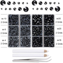 10000Pcs 2-Boxes Mixed Size Hot Fix Round Crystals Gems Glass Stones Hotfix Flat Back Rhinestones with Tweezers and Picking Pencil (Jet Black) 10000Pcs 2-Boxes Mixed Size Hot Fix Round Crystals Gems Glass Stones Hotfix Flat Back Rhinestones with Tweezers and Picking Pencil (Jet Black)