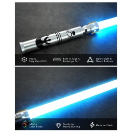 XenoSaber Dueling Light Saber, Xenopixel 3.0 Sensitive Motion Control Smooth Swing Heavy Duty Saber with 16GB SD Card 34 Sound Fonts Infinite Color Change for Adults Cosplay Gifts, Silver