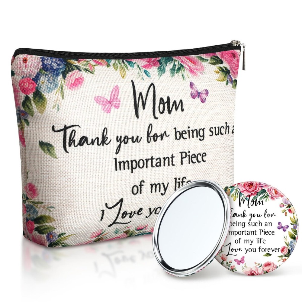 Hushee Mom Makeup Bag with Mirror Mom Gifts from Daughters and Son Birthday Christmas Ideas for Mama Best Mom Ever Gifts to My Mom Gifts Mother Keepsake Makeup Bag Zipper Purse and Cosmetic Mirror