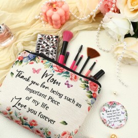 Hushee Mom Makeup Bag with Mirror Mom Gifts from Daughters and Son Birthday Christmas Ideas for Mama Best Mom Ever Gifts to My Mom Gifts Mother Keepsake Makeup Bag Zipper Purse and Cosmetic Mirror