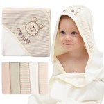 Smluckyg 6-Pack Baby Hooded Towel and Washcloths Set, Premium Ultra Soft Reusable 100% Organic Cotton Baby Bath Towel, Baby Blanket for Newborns, Infants, Toddlers, Stripes Bear, 37.5 x 37.5 Inch