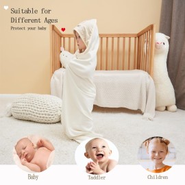 Smluckyg 6-Pack Baby Hooded Towel and Washcloths Set, Premium Ultra Soft Reusable 100% Organic Cotton Baby Bath Towel, Baby Blanket for Newborns, Infants, Toddlers, Stripes Bear, 37.5 x 37.5 Inch