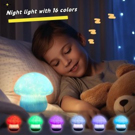 ANGTUO 16 Colors Mushroom Night Light Include Remote Control, Mushroom Lamp Dimmable and Rechargeable