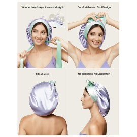 Real Silk Bonnet for Sleeping Women with Curly, Straight, & Fine Hair - Hair Cap for Sleep - Premium Alternative to Double Layer Satin Bonnet - Silk Wrap for Sleep with Wonder Loop Tie - Lavender