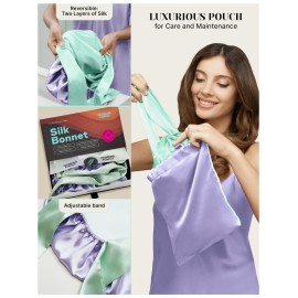 Real Silk Bonnet for Sleeping Women with Curly, Straight, & Fine Hair - Hair Cap for Sleep - Premium Alternative to Double Layer Satin Bonnet - Silk Wrap for Sleep with Wonder Loop Tie - Lavender
