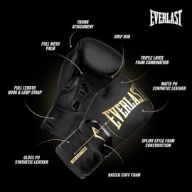 Everlast Elite 2 Boxing Gloves, Pro Training Gloves for Men and Women, Secure Fit Hook and Loop Closure & Ventilation, Heavy Bag & Speedbag Training (14 oz, Black/Gold) Everlast Elite 2 Boxing Gloves, Pro Training Gloves for Men and Women, Secure Fit Hook and Loop Closure & Ventilation, Heavy Bag & Speedbag Training (14 oz, Black/Gold)