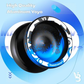 MAGICYOYO V3 Responsive Yoyo for Kids Beginners , Professional Yoyo for Adult, Dual Purpose Metal Yo-Yo with Replacement Bearing + 12 Yoyo Strings, Bearing Removal, Axle, Yoyo Case (Black Blue)
