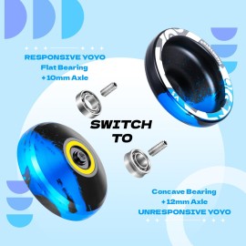 MAGICYOYO V3 Responsive Yoyo for Kids Beginners , Professional Yoyo for Adult, Dual Purpose Metal Yo-Yo with Replacement Bearing + 12 Yoyo Strings, Bearing Removal, Axle, Yoyo Case (Black Blue)