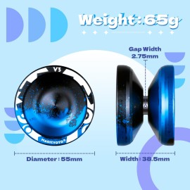 MAGICYOYO V3 Responsive Yoyo for Kids Beginners , Professional Yoyo for Adult, Dual Purpose Metal Yo-Yo with Replacement Bearing + 12 Yoyo Strings, Bearing Removal, Axle, Yoyo Case (Black Blue)