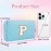 HENGNI Small Personalized Letter Makeup Bag, Cute PU Leather Chenille Letters Cosmetic Bag Travel Makeup Pouch, Preppy Travel Organizer Zipper Pouch for Women&GirlsBlue-P