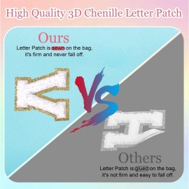 HENGNI Small Personalized Letter Makeup Bag, Cute PU Leather Chenille Letters Cosmetic Bag Travel Makeup Pouch, Preppy Travel Organizer Zipper Pouch for Women&GirlsBlue-P