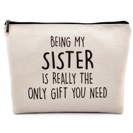 Dwept Sister Gifts Cosmetic Bag, Big Little Sister Gift, Funny Birthday Gifts Ideas for Bestie Bff Best Friends Makeup Bag for Purse, Being My Sister is the Only You Need Travel Toiletry Bag