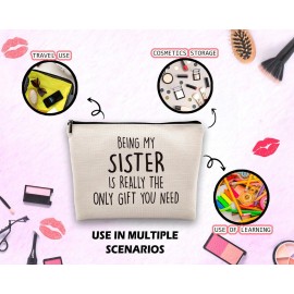 Dwept Sister Gifts Cosmetic Bag, Big Little Sister Gift, Funny Birthday Gifts Ideas for Bestie Bff Best Friends Makeup Bag for Purse, Being My Sister is the Only You Need Travel Toiletry Bag