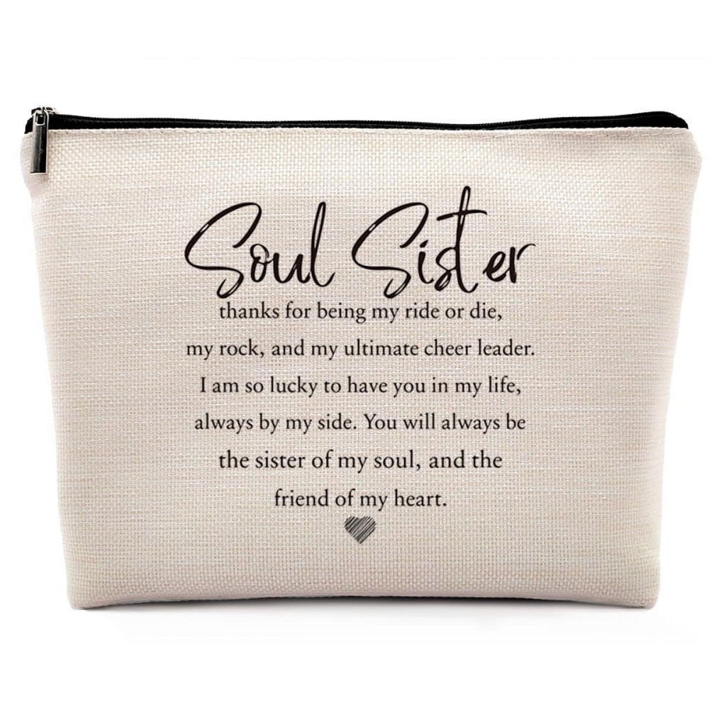 Dwept Soul Sister Gifts for Women Cosmetic Bag, Friendship Gifts for Soul Sister Friends Bestie Bff Makeup Bag for Purse, Thank You Appreciation Gifts for Her Best Friends Travel Toiletry Bag