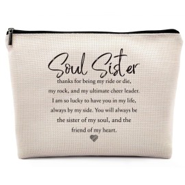Dwept Soul Sister Gifts for Women Cosmetic Bag, Friendship Gifts for Soul Sister Friends Bestie Bff Makeup Bag for Purse, Thank You Appreciation Gifts for Her Best Friends Travel Toiletry Bag