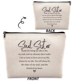Dwept Soul Sister Gifts for Women Cosmetic Bag, Friendship Gifts for Soul Sister Friends Bestie Bff Makeup Bag for Purse, Thank You Appreciation Gifts for Her Best Friends Travel Toiletry Bag