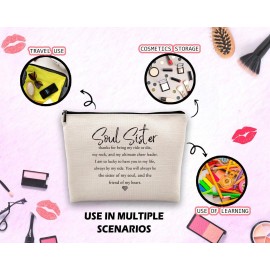 Dwept Soul Sister Gifts for Women Cosmetic Bag, Friendship Gifts for Soul Sister Friends Bestie Bff Makeup Bag for Purse, Thank You Appreciation Gifts for Her Best Friends Travel Toiletry Bag