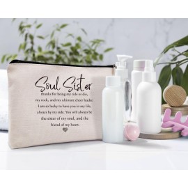 Dwept Soul Sister Gifts for Women Cosmetic Bag, Friendship Gifts for Soul Sister Friends Bestie Bff Makeup Bag for Purse, Thank You Appreciation Gifts for Her Best Friends Travel Toiletry Bag