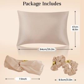 Satin Silk Pillowcase Gift Set for Women | Soft & Smooth Pillow Case | Spa Headband and Scrunchies | Silk Hair Scrunchies & Luxury Hair Accessories for Women | 4 Pieces Gift Set - Light Pink
