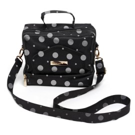 Small Crossbody Diaper Changing Bag with Portable Baby Changing Pad, Front Wipes Pocket Opening, Shoulder & Stroller Straps Included (Black and White Polkadot)- Insulated Bottom
