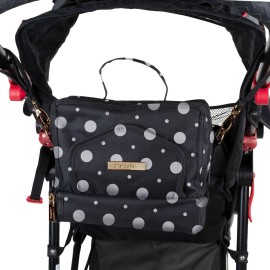 Small Crossbody Diaper Changing Bag with Portable Baby Changing Pad, Front Wipes Pocket Opening, Shoulder & Stroller Straps Included (Black and White Polkadot)- Insulated Bottom