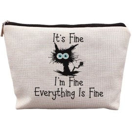 Cat Makeup Bag,Cat Gifts For Cat Lovers,Cat Themed Gifts,It\'s Fine I\'m Fine Everything Is Fine Makeup Cosmetic Bag Pouch,Gifts For Cat Owners Women Teen Girls