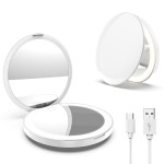 MY BEAUTY LIGHT Bright Compact Mirror with Light, Durable Rechargeable 1X/3X Magnifying Mirror with Light, 3 Color Temperature Travel Makeup Mirror with Lights for Handbag Purse Pocket (White)