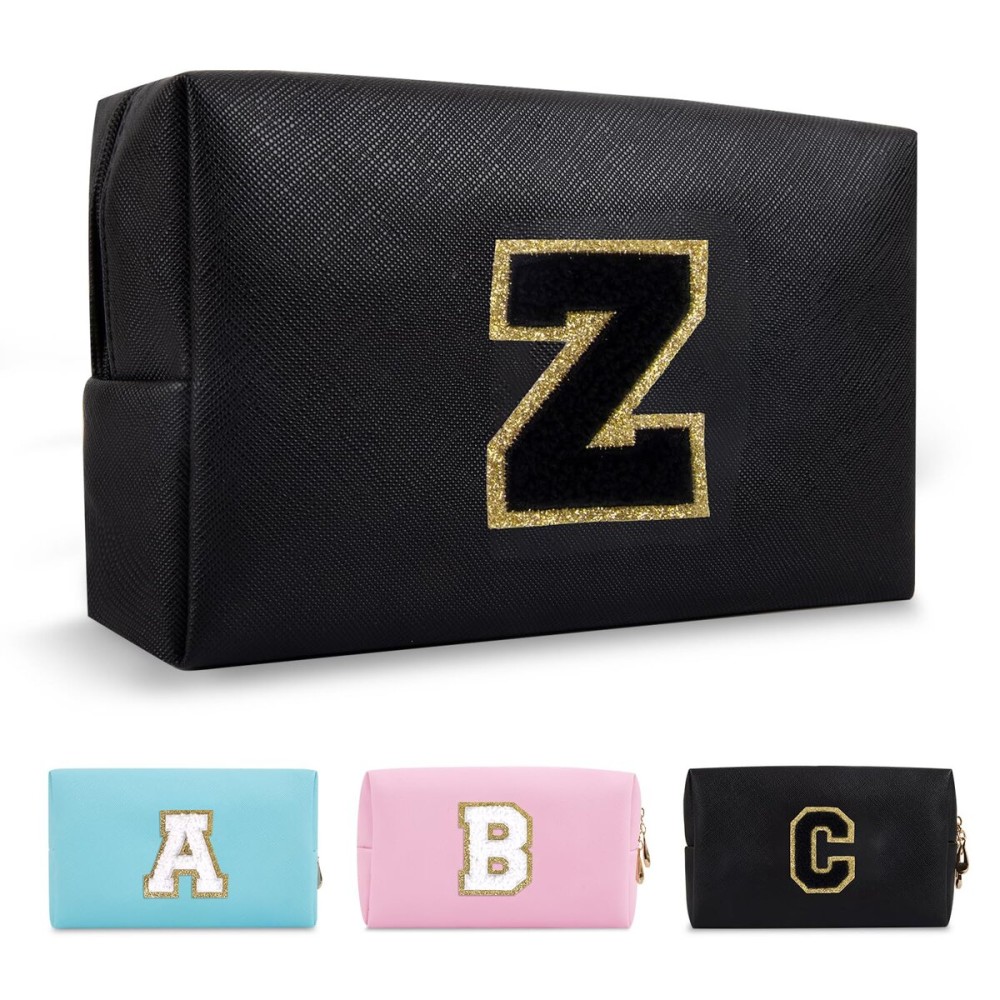 Personalized Initial A-Z Preppy Patch Makeup Bag,Small PU Chenille Letter Cosmetic Bag with Zipper for Teen Girls,Black Cute Toiletry Organizer Bag,Monogram Makeup Case Gift for Women Girls,Letter Z Personalized Initial A-Z Preppy Patch Makeup Bag,Small PU Chenille Letter Cosmetic Bag with Zipper for Teen Girls,Black Cute Toiletry Organizer Bag,Monogram Makeup Case Gift for Women Girls,Letter Z