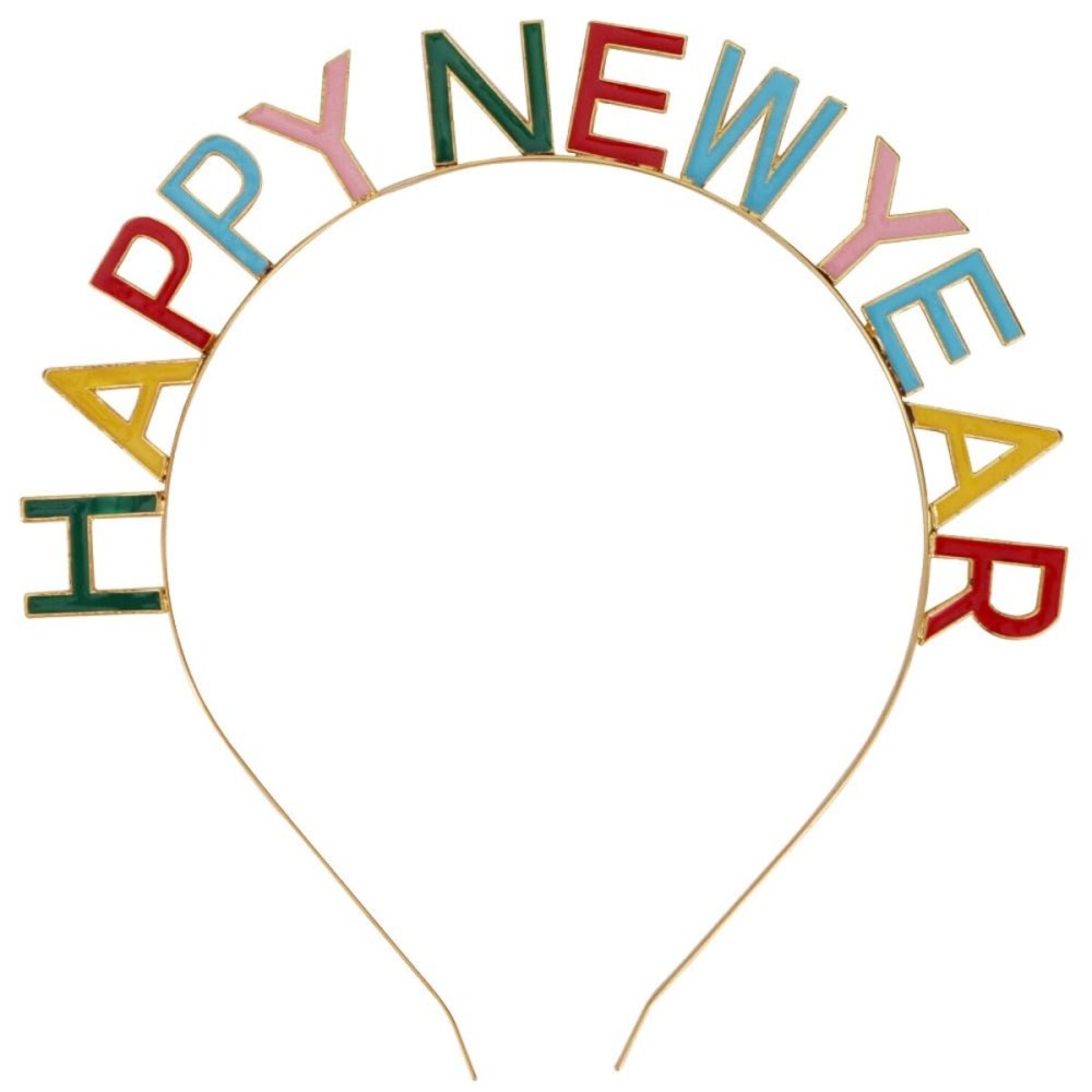  Happy New Year Headband for Women Girls, Rainbow Colorful, 1 Pack