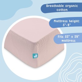 Hugs & Llamas | 100% Organic Cotton Muslin Fitted Crib Sheet - Baby Crib Sheets for Boys & Girls - Neutral (Cotton Candy)