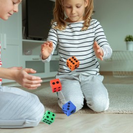 MIDELONG Foam Dice Set, 1.5 Inch Large Assorted Colorful Foam Dice Cubes with Number Dots, Playing Square Blocks Use for Gift Games Math Teaching Party Supplies, Pack of 6