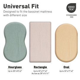 Muslin Bassinet Fitted Sheets, 2 Pack for Baby Boy and Girl, Soft Breathable Stretchy Baby Pad/Mattress Sheet Set, Universal Fit for Hourglass Oval and Rectangle Bassinet Mattress (Elegant Colors)