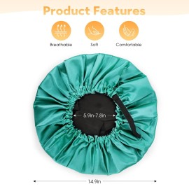 ASSFENSK Satin Bonnet for Sleeping, Double Layer Adjustable Satin Sleep Bonnet,Hair Bonnet for Sleeping (Peacock Green)