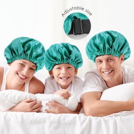 ASSFENSK Satin Bonnet for Sleeping, Double Layer Adjustable Satin Sleep Bonnet,Hair Bonnet for Sleeping (Peacock Green)