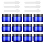 Lil Ray 1 oz Round Cobalt Blue Glass Jar with Inner Liners and Black Lid (12pcs)