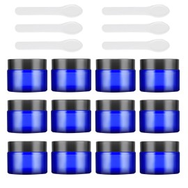 Lil Ray 1 oz Round Cobalt Blue Glass Jar with Inner Liners and Black Lid (12pcs)