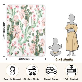 Cactus Baby Blanket for Girls Boys Soft Warm Reversible Infant, Newborn, Toddler Receiving Blanket Unisex Travel Throw Blanket for Crib Stroller Nursery, 30x40