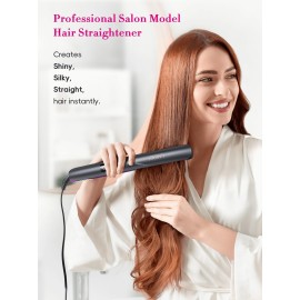 LANDOT Flat Iron Hair Straightener: Ceramic Ionic Straightener for Frizz-Free Shine - Adjustable Temp 250-450F & Auto Shut Off + Travel Pouch