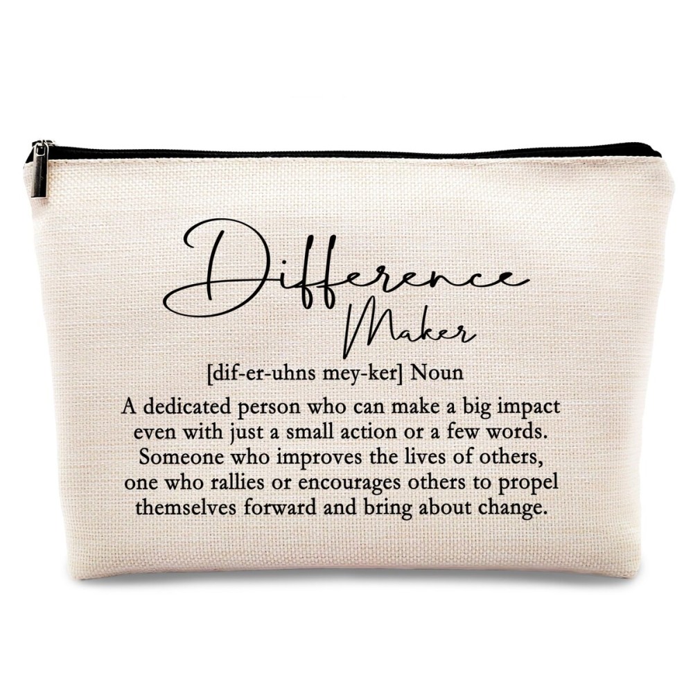 kdqua Difference Maker Definition Makeup Bag, Thank You Appreciation Retirement Gifts for Boss Coworkers Leader Teacher, Inspirational Gifts Linen Cosmetic Bag Zipper Pouch Travel Toiletry Bag