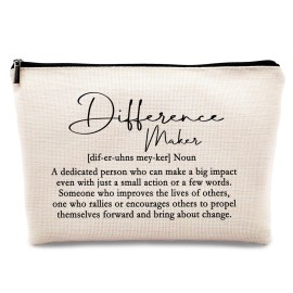 kdqua Difference Maker Definition Makeup Bag, Thank You Appreciation Retirement Gifts for Boss Coworkers Leader Teacher, Inspirational Gifts Linen Cosmetic Bag Zipper Pouch Travel Toiletry Bag