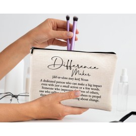 kdqua Difference Maker Definition Makeup Bag, Thank You Appreciation Retirement Gifts for Boss Coworkers Leader Teacher, Inspirational Gifts Linen Cosmetic Bag Zipper Pouch Travel Toiletry Bag
