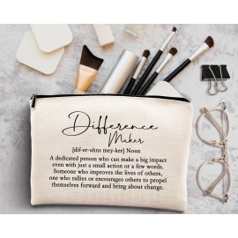 kdqua Difference Maker Definition Makeup Bag, Thank You Appreciation Retirement Gifts for Boss Coworkers Leader Teacher, Inspirational Gifts Linen Cosmetic Bag Zipper Pouch Travel Toiletry Bag