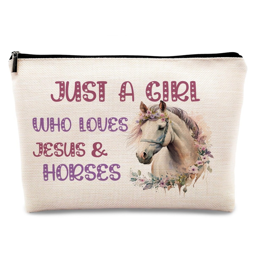 KDQUA Horse Lovers Makeup Bag, Just a Girl Who Loves Horses, Funny Cowgirl Equestrian Gifts - Linen Cosmetic Bag Zipper Pouch Travel Toiletry Bag KDQUA Horse Lovers Makeup Bag, Just a Girl Who Loves Horses, Funny Cowgirl Equestrian Gifts - Linen Cosmetic Bag Zipper Pouch Travel Toiletry Bag