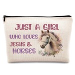 KDQUA Horse Lovers Makeup Bag, Just a Girl Who Loves Horses, Funny Cowgirl Equestrian Gifts - Linen Cosmetic Bag Zipper Pouch Travel Toiletry Bag