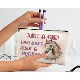 KDQUA Horse Lovers Makeup Bag, Just a Girl Who Loves Horses, Funny Cowgirl Equestrian Gifts - Linen Cosmetic Bag Zipper Pouch Travel Toiletry Bag KDQUA Horse Lovers Makeup Bag, Just a Girl Who Loves Horses, Funny Cowgirl Equestrian Gifts - Linen Cosmetic Bag Zipper Pouch Travel Toiletry Bag