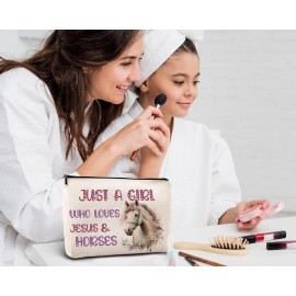 KDQUA Horse Lovers Makeup Bag, Just a Girl Who Loves Horses, Funny Cowgirl Equestrian Gifts - Linen Cosmetic Bag Zipper Pouch Travel Toiletry Bag KDQUA Horse Lovers Makeup Bag, Just a Girl Who Loves Horses, Funny Cowgirl Equestrian Gifts - Linen Cosmetic Bag Zipper Pouch Travel Toiletry Bag