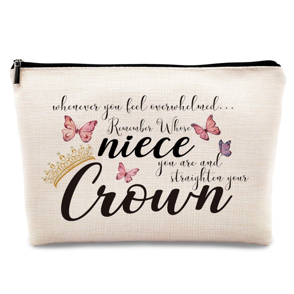 Kdqua Inspirational Niece Makeup Bag from Auntie, Aunt, Uncle - Birthday, Graduation Gift - Linen Cosmetic Zipper Pouch, Travel Organizer, Toiletry Bag